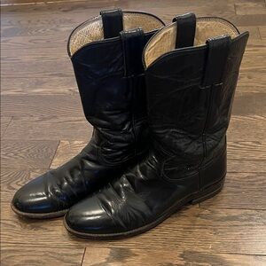 Justin Boots Black Leather Cowboy Western Roper Boots Women’s 7.5B Made in USA